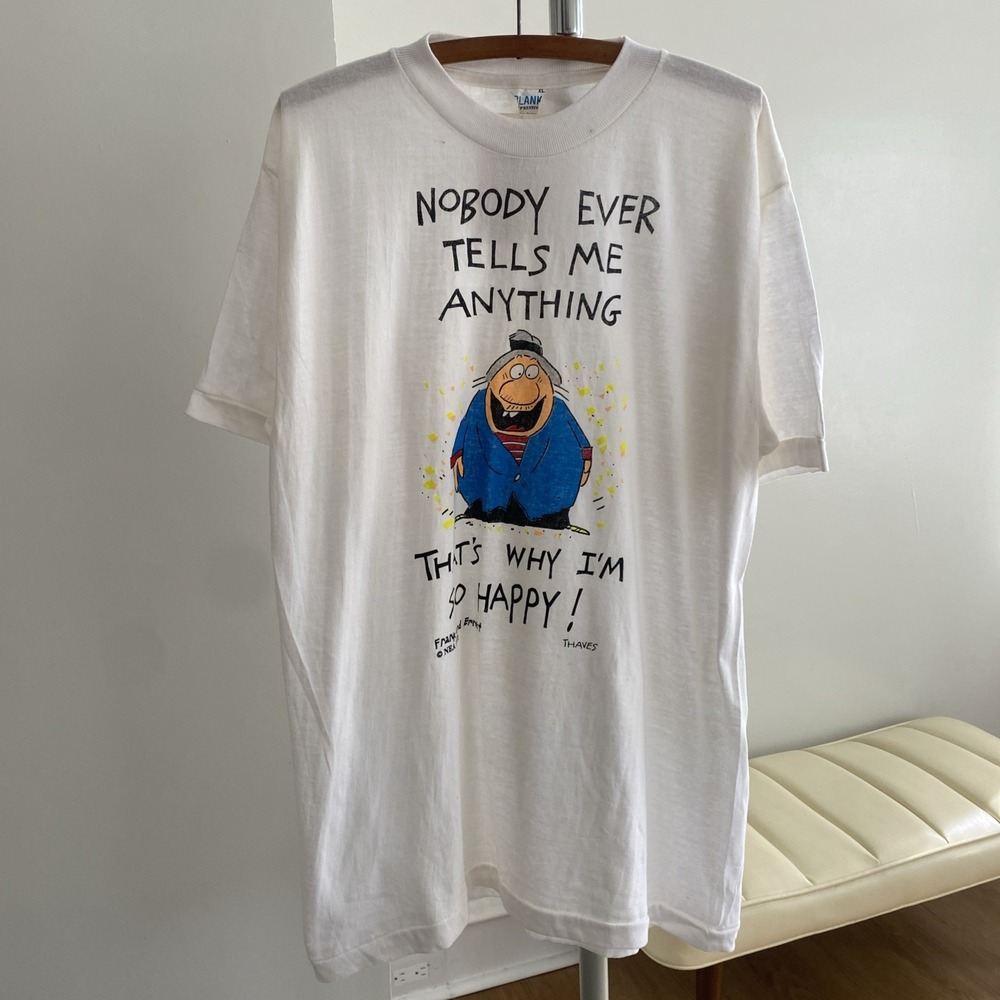 NWT VTG 70s Frank And Ernest Thaves Funny Novelty Comic T-Shirt Size XL White